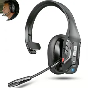 Trucker Bluetooth Headset Wireless with Mic Bluetooth Headset with Dual Noise Cancelling Microphone & Mute Button 55Hrs Working Time PC Headset for Cell Phones Computer Truck Driver Audio Headphone