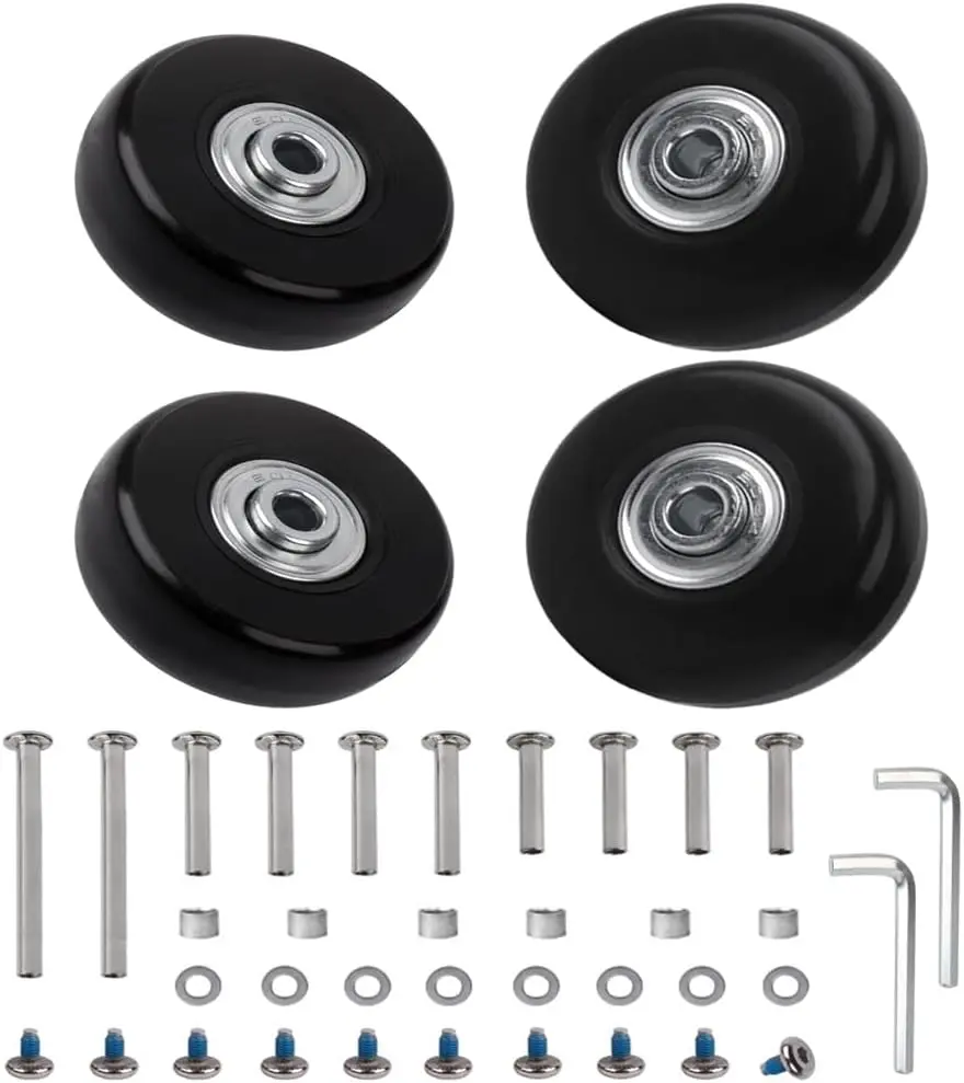 Luggage Suitcase Replacement Wheels Set Suitcase Spinner Wheels 4 count PU Bearing Wheels-Install Dia 2in/50mm Width 0.8inch/21mm with 3 Size Axles for Trolley Bag Drawbar Box Smooth Rolling Repair