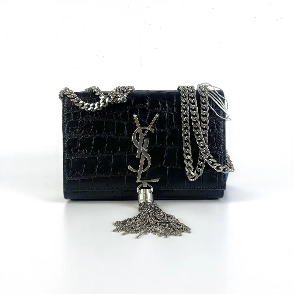 Pre-owned Yves Saint Laurent YSL Kate Croc Embossed Leather Tassel Chain Shoulder Bag【915】