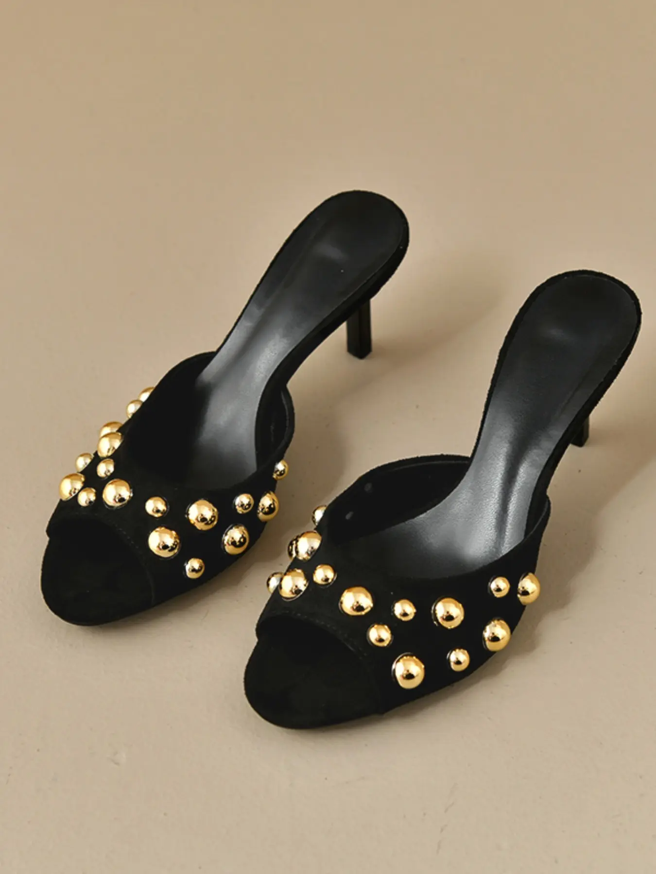 New Women's High Heel Sandals, Studded Sexy Kitten Heels, Elegant Party Shoes, Fashionable Sandals, Pu Leather Sandals, Ideal for Summer Parties and Casual Wear, Luxurious Faux Suede Leather Comfort, Party Footwear