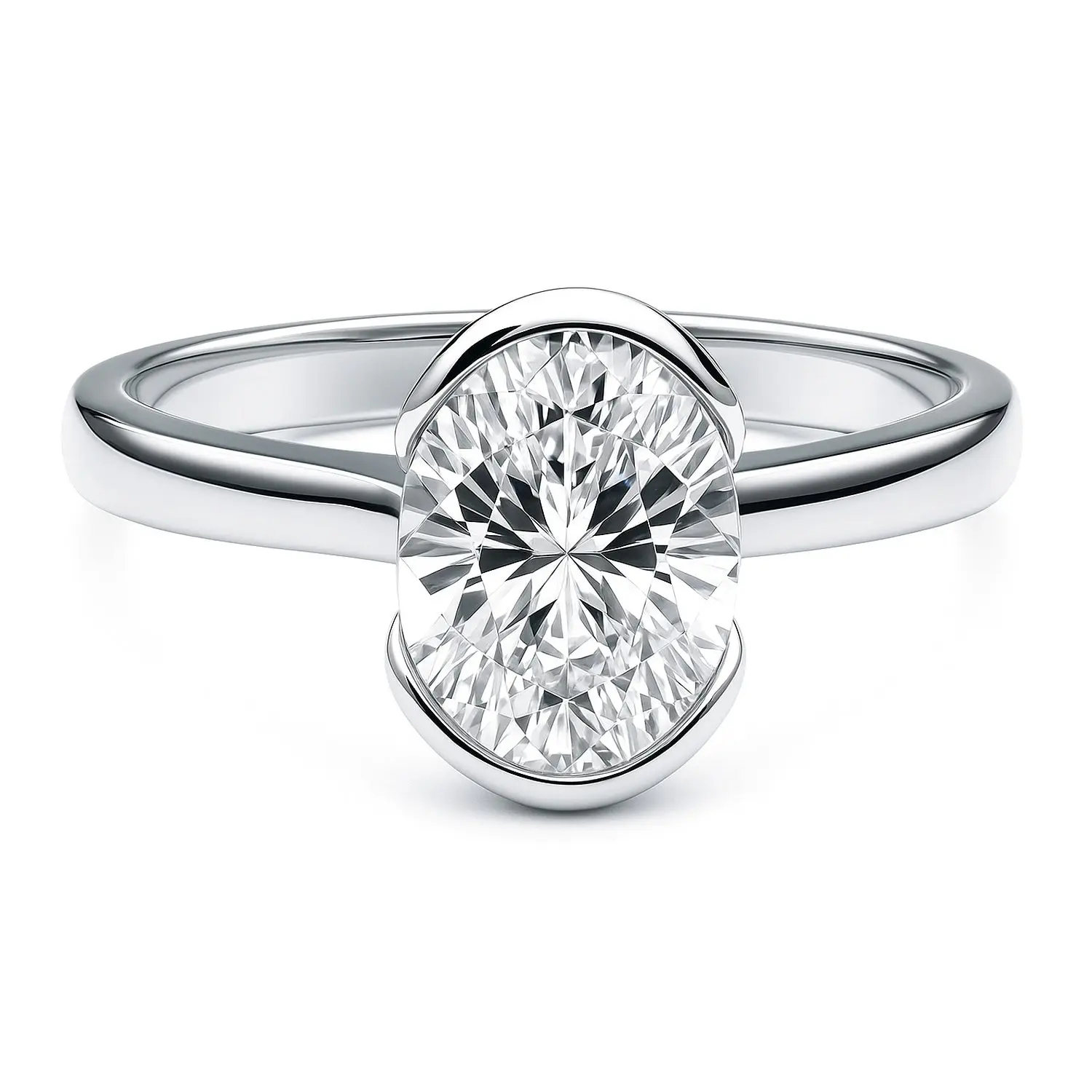 BERRICLE Sterling Silver Solitaire Wedding Engagement Rings for Women, 1.8 Carat Half Bezel Set Oval Cut Cubic Zirconia CZ Ring