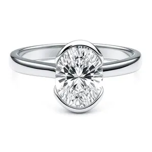 BERRICLE Sterling Silver Solitaire Wedding Engagement Rings for Women, 1.8 Carat Half Bezel Set Oval Cut Cubic Zirconia CZ Ring