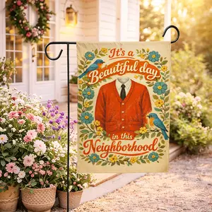 We Are All Neighbors Garden Flag,12 x 18 Inch Double Sided,Front Yard Art,Retro Floral Home Banner,Mister Rogers Inspired Yard Art,Outdoor Hanging Art,Home Decor(ONLY FLAG)