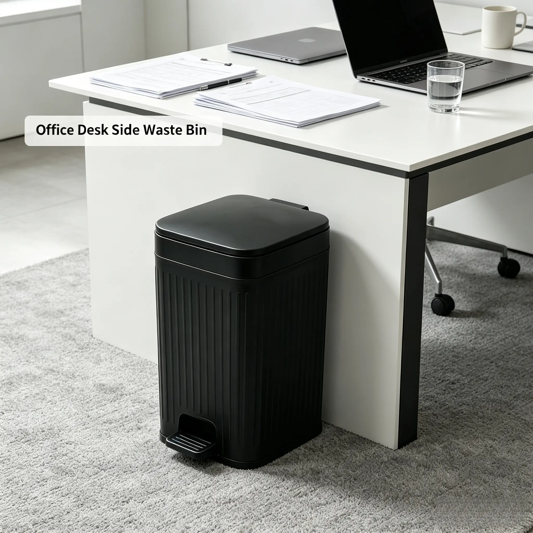 Ribbed Plastic Dual-Compartment Touchless Silent Flip Lid Trash Can - Pedal-Operated, Odor-Proof, Liner Retaining Ring, Narrow Decorative Double Tilt-Out Under Kitchen Counter Bin for Bathroom Home Supplies (Labor Day Sale)