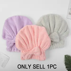 Simple Bow Coral Fleece Hair Towel, Soft Absorbent Quick-Dry Head Wrap, Random Color, Ideal for Daily Use & Travel, Hair Drying Towel, Hair Turban Towel