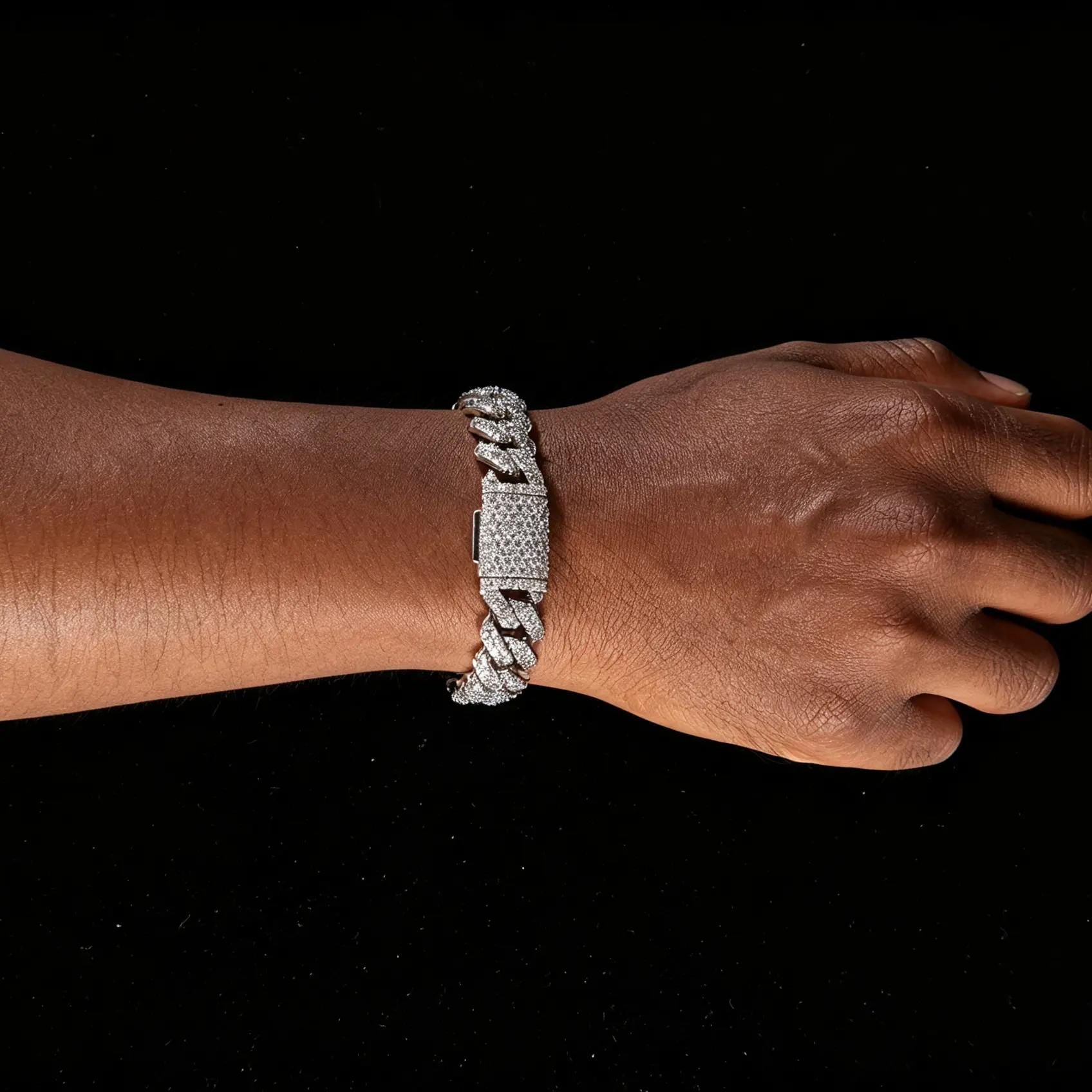 14mm Platinum Plated Copper Double Row Full Iced Out Cubic Zirconia Cuban Link Bracelet,  Secure Box Clasp Hip Hop Miami Wrist Jewelry