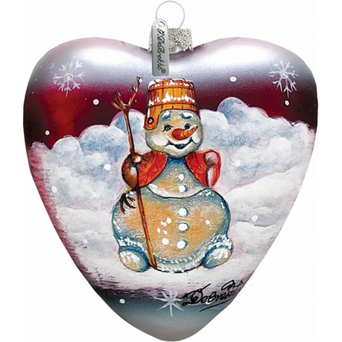 212 MAIN G.Debrekht Multi-Layered Painting Holiday Splendor Transparent Glass Heart-Shape Snowman Ornament, 3.5 in., Hand-Painted Landscape Festive Home Decoration