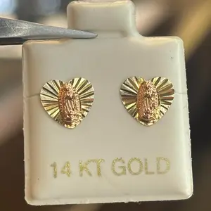 Virgin Mary heart shaped earrings 14k
