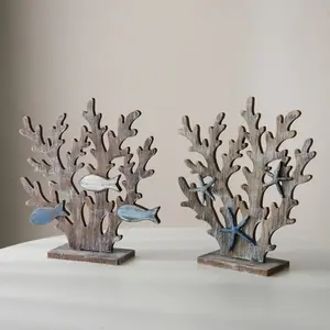 Mediterranean Style Home Decor Item, Vintage Wooden Coral Tree Desk Ornament, Ocean Theme Decoration for New Homes, Single Piece