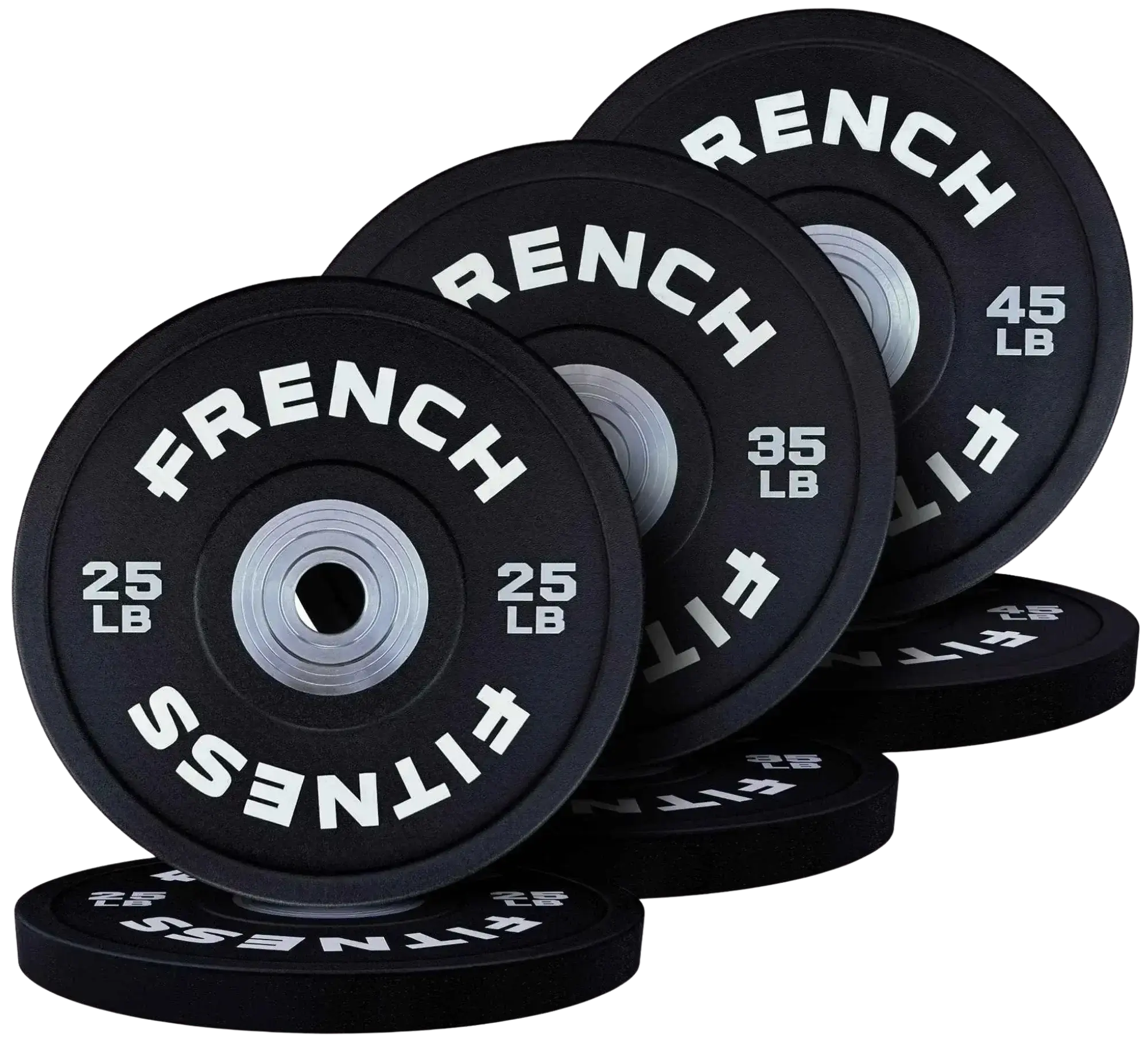 French Fitness 210 lbs Competition Urethane Bumper Plate Set, Black, High Durometer, Low Friction, 1-Piece, 140mm Hard Chrome (New), One-Piece, Enhancing Efficiency