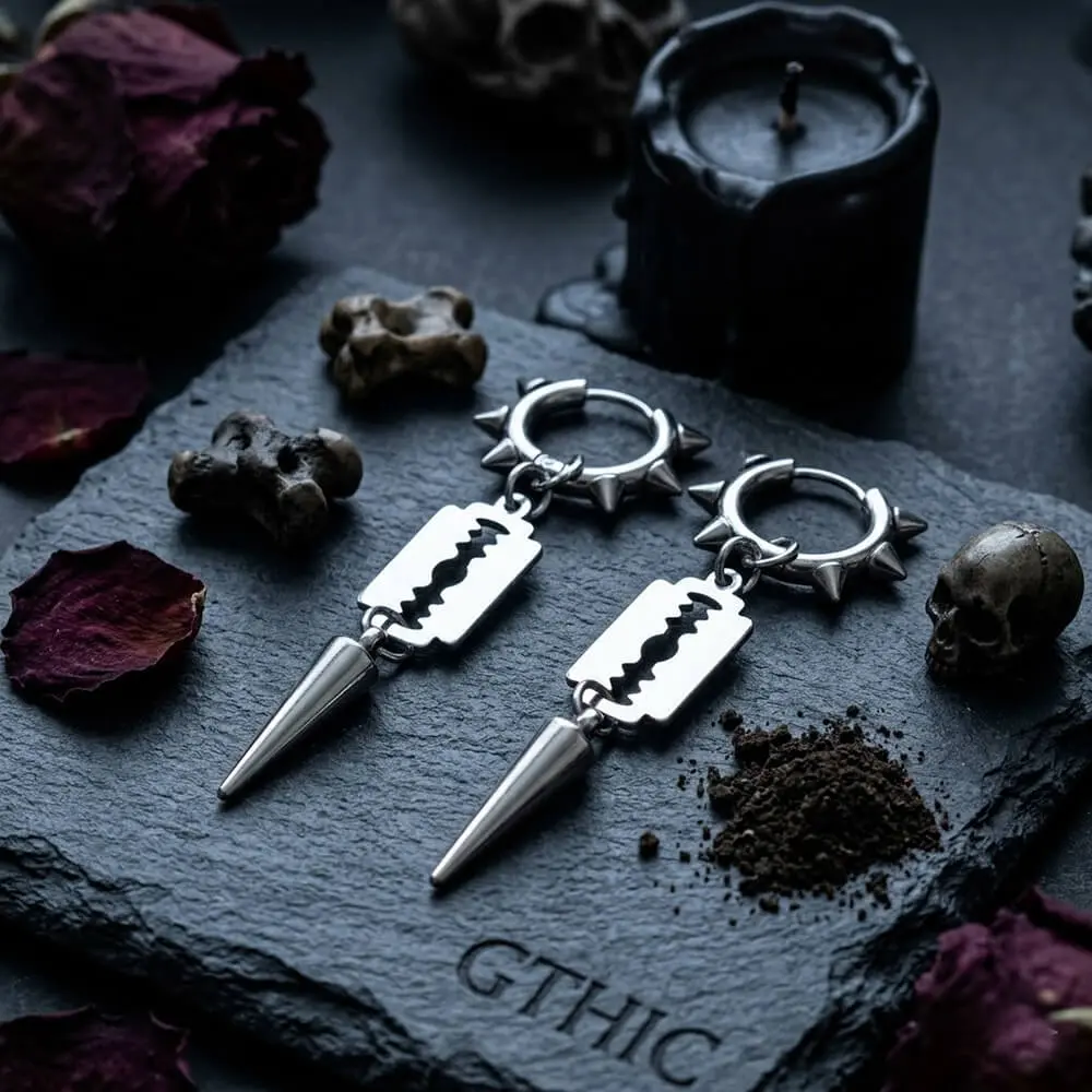GTHIC Punk Blade Spike Designed Stainless Steel Dangle Earrings Edgy Gothic Unisex Ear Jewelry Rock Concerts & Street Punk Daily Outfits