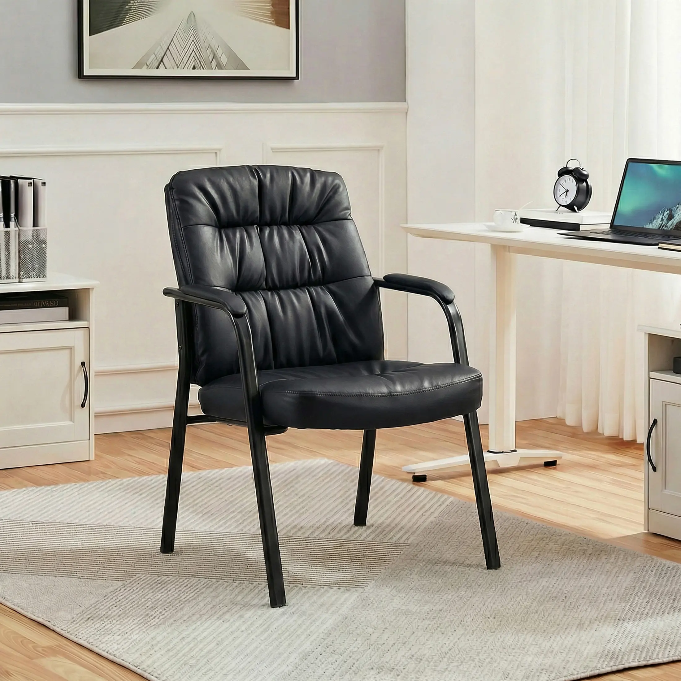 PU Leather conference chair with Padded Armrest，Mid-back Executive Guest Chair for Office Meeting Room