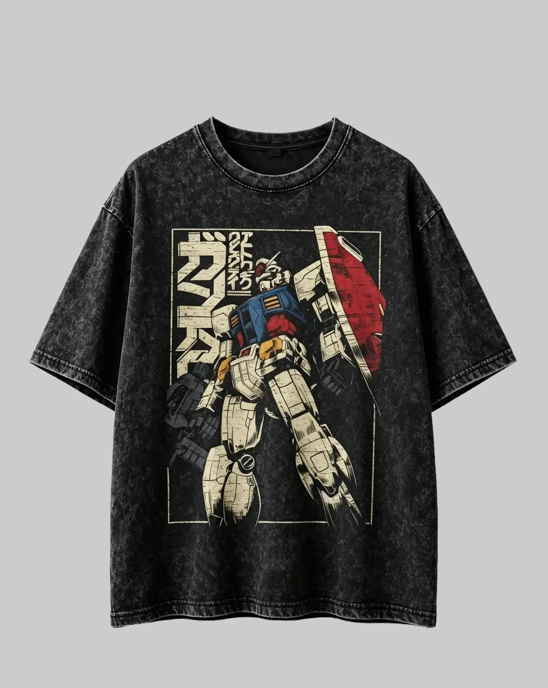 Gundam RX-78-2 Vintage Washed Oversized Graphic Tee Anime Mecha Heavy Cotton Streetwear T Shirt Retro Y2K Japanese Manga Summer Fashion Unisex