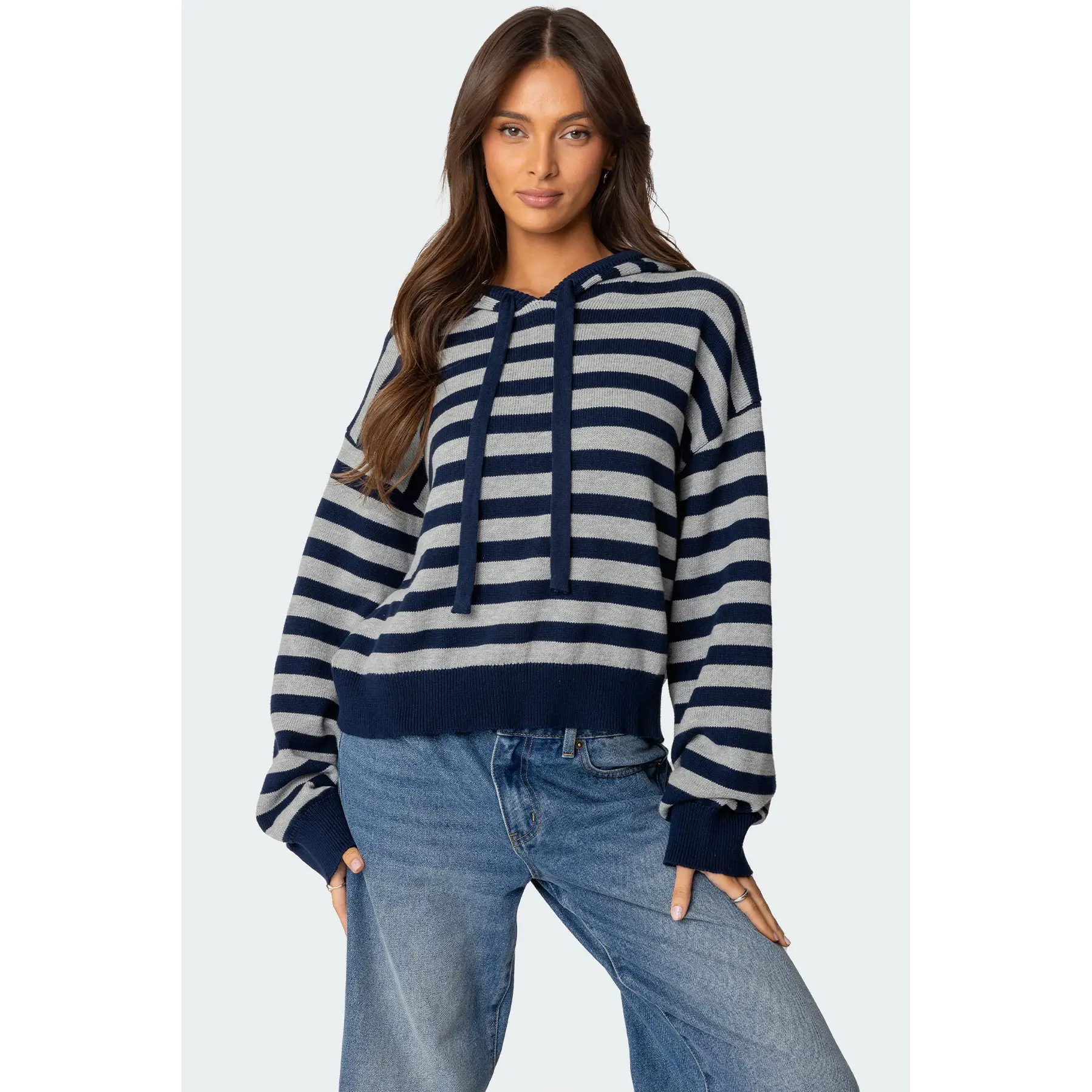 Striped Hooded Knit Sweater Striped Hooded Knit Sweater
