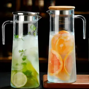 1pc Heavy-Duty Water Pitcher with Lid - 37.1oz/54.1oz Capacity, Stainless Steel or Wooden Lid, Perfect for Juice, Bubble Tea, Summer Drinkware, Kitchen Essentials, Home Kitchen Items, and Birthday Gifts Jugs Plastic Glass Container