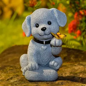 Outdoor Solar Dog Resin Statue, Glowing Butterfly Decorative Light, Garden Ornament for Yard, Balcony, Lawn, Moving Gift for Mom Grandma