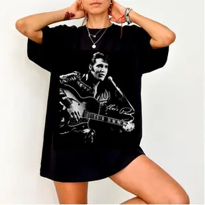 Elvis The King of Rock 'n' Roll Shirt, Black White Guitar Performance Signature Graphic Tee, Perfect Gift for Music Lovers