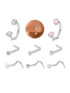 8PCS Horseshoe Nose Rings Nose Studs Surgical Steel Earring Eyebrow Lip Helix Tragus Cartilage Hoops Body Piercing Jewelry for Women Men Septum Ring 18g 8mm