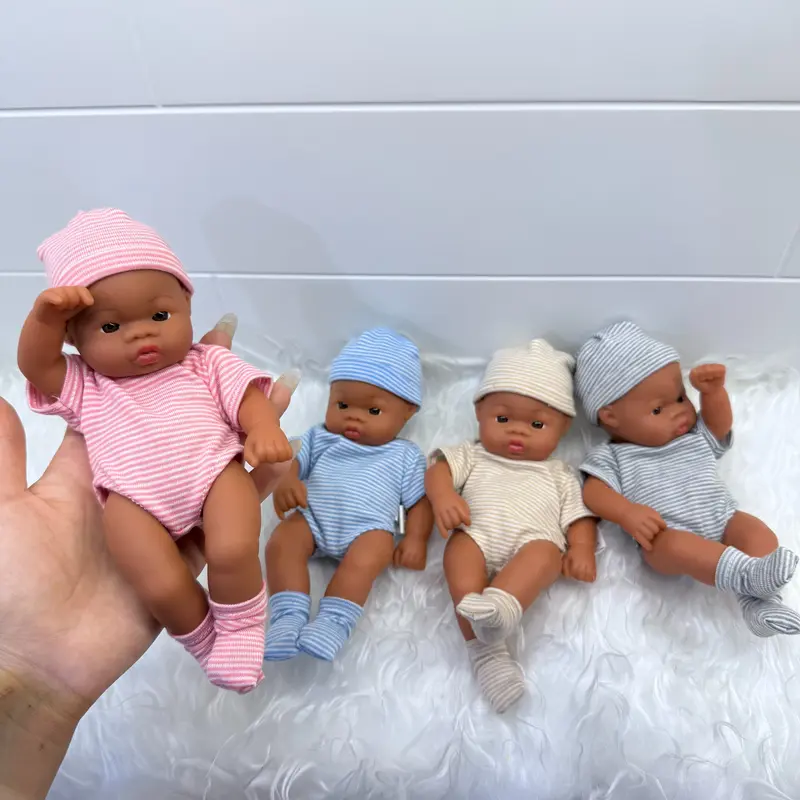 Mini American Aferican Baby Doll Halloween Decorations -19cm Dark Skin Brown-Skin MINI Baby Doll Toys ,Cheap Price with High Quality Kids Toys, Super Cute Small Baby Doll for Kids,Best Christmas Birthday Halloween Gift,Party Accessories