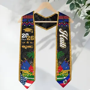 Haitian Graduation Stole 2026, Haiti Flag Graduation Sash, Class of 2026 V Shape National Country Flag Stole