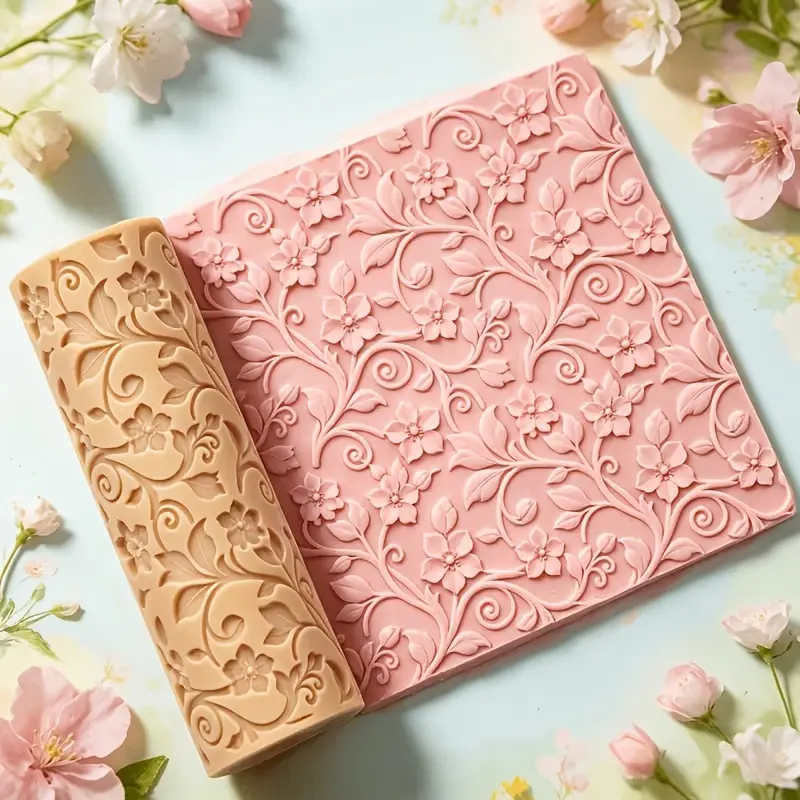 1pc Cherry Blossom Vine Texture Roller - Sculpting Clay Ceramic & Pottery Tools, Polymer Clay Embossing Stick for Cup Mat Making, DIY Craft Supplies for Holiday Art Design