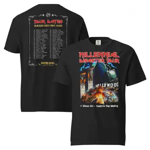 Millennial Disaster Tour Menswear Unisex garment-dyed heavyweight t-shirt. A shirt that takes you through the decades we survived as generation. This funny shirt is sure to stand out from the rest,turn heads, & spark conversation. Men shirts