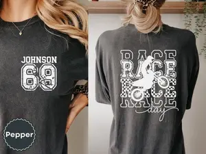 Personalized Motocross Name and Number Comfort Colors T-shirt, Custom Dirt Bike Shirt Women's Men's Unisex Girls Jersey Gift for Girlfriend