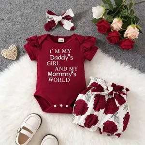 Newborn Girl Outfits Baby Girl Summer Clothes Ruffle Romper Pant with Headband Set Infant Bodysuits