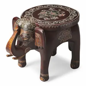 HomeRoots 476442 15 in. Hand Painted Floral 3D Elephant End Table, Warm Brown