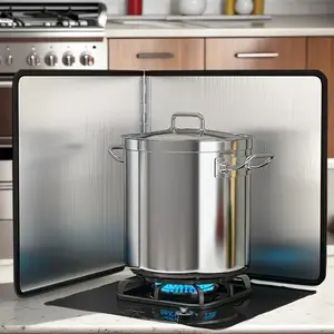 Foldable Stove Splash Guard Stainless Steel Kitchen Fume Cover Heat Resistant Glass Oil Screen Suitable For Gas Stove And Camping Space Saving Cooking Protector Frying Pan Protector Home Stove Oil Baffle Outdoor Picnic Anti Splash Cooking Tool