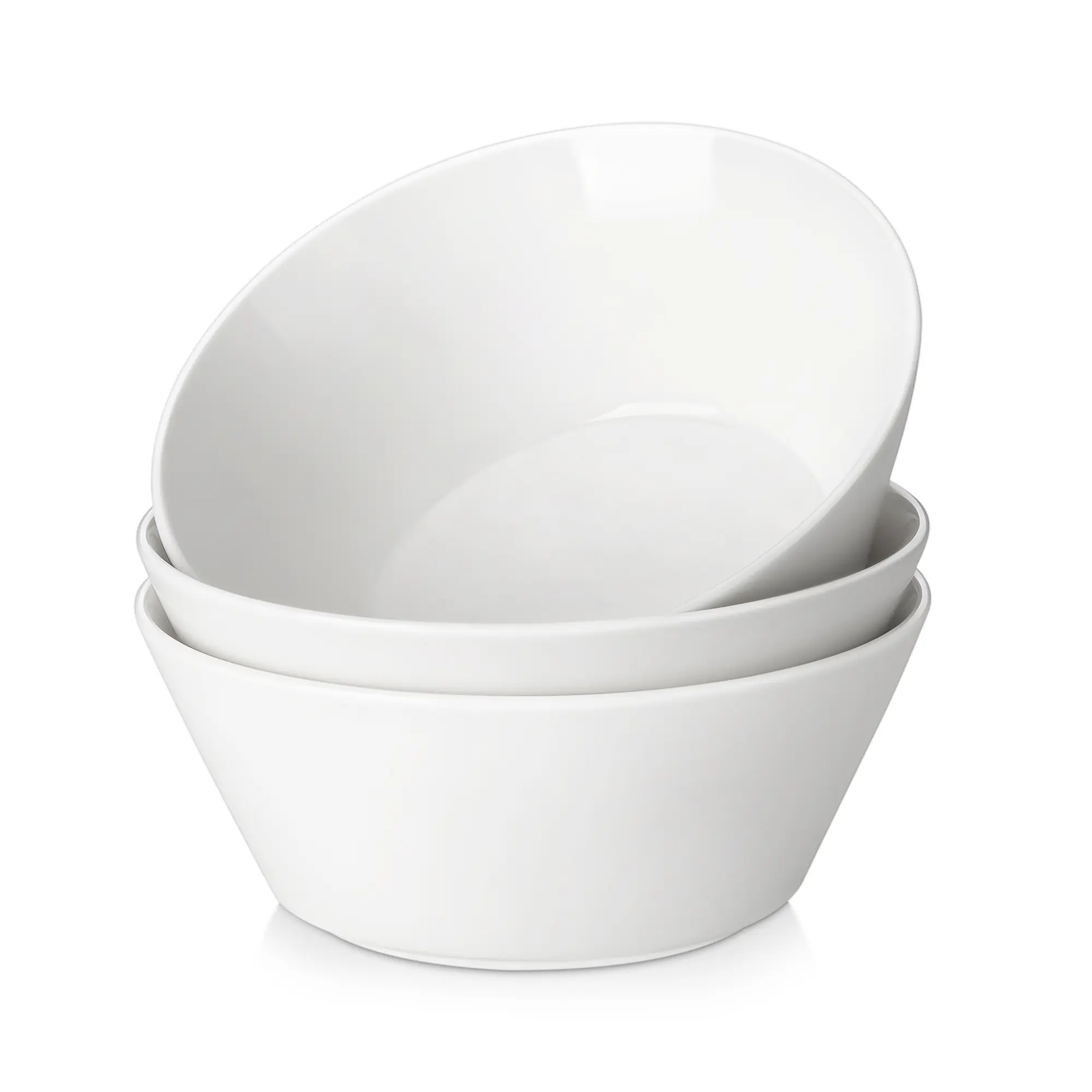 MALACASA Classic BPA-Free Deep Porcelain Bowls, 3-Piece Round Solid White Stackable Set, 930ml Microwave & Dishwasher Safe for Pasta, Salad