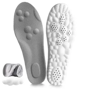 4D Cloud Insoles for Men Women, Memory Foam Boot Insoles, Comfortable and Breathable Massage Cushion Shoe Inserts with Arch Support, Trim to Fit All Shoe Types(1Pair-Grey, Men 11-12/Women 13-14)