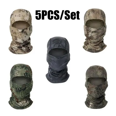5PCS Camouflage Elastic Balaclava - Motorcycle Accessories, Outdoor Gear, Biking UV Shield for Sunny Rides, Tactical Gaiter Mask, Dirtbike Helmet Liner, Stretch Polyester Cover, One Size Fits Most Head Sizes
