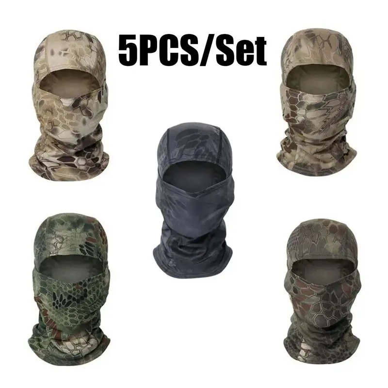 5PCS Camouflage Elastic Balaclava - Motorcycle Accessories, Outdoor Gear, Biking UV Shield for Sunny Rides, Tactical Gaiter Mask, Dirtbike Helmet Liner, Stretch Polyester Cover, One Size Fits Most Head Sizes
