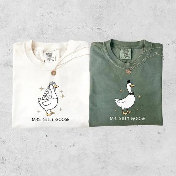 Comfort Colors Mr. and Mrs. Silly Goose T-Shirt, Married Couple Matching Shirt, Bride To Be, Funny Goose Lover Graphic Tee, Wedding Gift, Funny Newlywed Gift For Couple