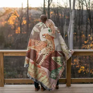 Multi Purpose Yarn Woven Outdoor Camping Blanket with Fringe - Jungle Leopard Pattern, Thick Breathable, Colorfast, Use for Garden, Hiking,Travel, Lawns, or Concerts. As Home Decor, Use for Throw Blanket, Sofa Towel, Tablecloth, Tapestry, Office Nap