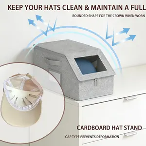 Cap Organizer for Closet, 2 Pack Baseball Hat Storage Boxes with Clear Window Lid, Foldable Stackable Dustproof Design, Holds 12 Hats Each, Space Saving Hat Holder for Bedroom Shelf Wardrobe Car Trunk and Home Organization