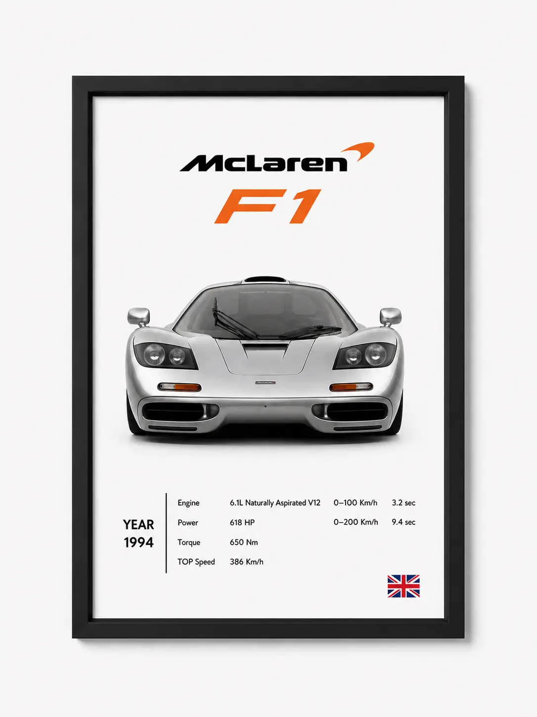 Mclaren F1 | Poster Decor Luxury Print Wall Art | Decor With Black Frame | Gift for Car Lovers