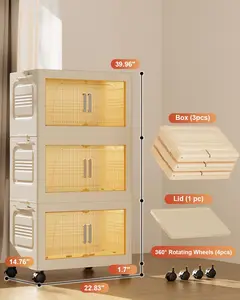 228QT Stackable Storage Bins with Lids 3 Pack, 57Gal Storage Containers with Smooth-Rolling Wheels, Plastic Closet Organizers and Storage, Collapsible Storage Bins for Home, Office and Dorm