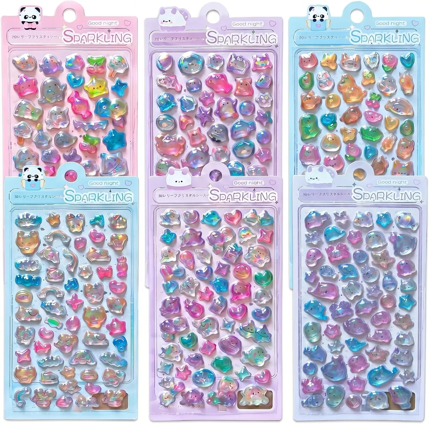 Halloween Gift Cute 3D Puffy Stickers, 6 Holographic Resin Sticker Sheets | Hard Crystal Japanese Sticker Set With Small Animal, Star & Heart Designs for Scrapbooking, Phone Case & Digital Camera Decor