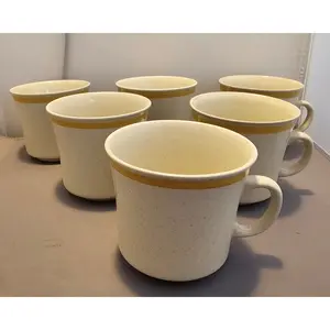 Lot of 6 Vintage Garden Festival Stoneware Beige/Yellow Coffee Cup/Mug - Japan