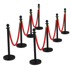 8PCS Black Stanchion Post with 6PCS 5ft Velvet Ropes,Black Stainless Steel Stanchion Posts,Queue Line Crowd Control Barrier for Red Carpet, Wedding, Party and Exhibition