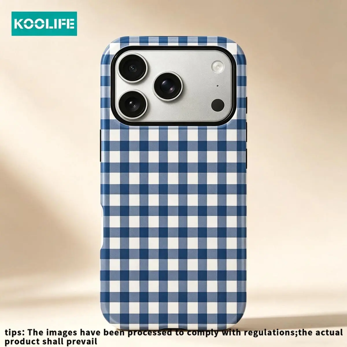 Koolife 1Pcs Navy Blue White Gingham Plaid Phone Case, 2-in-1 PC+TPU Glossy Hard Cover, Scratch & Shock Resistant, Shockproof for iPhone 17 16 15 14 13 12 11 Pro Max Plus XR XS, Preppy Aesthetic Must-Have!