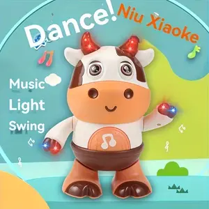 Music Light Swing Sing Dance Musical Light Up Baby Cow Toy, Kids Interactive Early Education Robot, Christmas Gift, Holiday Present
