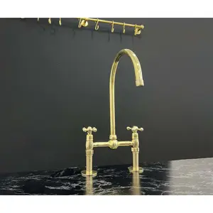 Handmade Unlacquered Brass Ball Center Bridge Faucet