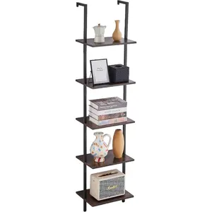 VEVOR Ladder Shelf, 5-Tier Bookshelf 15.6x11.8in, Open Wall-Mounted Ladder Shelf with Metal Frame, Storage Rack Sundries Holder for Kitchen Bedroom Bathroom Living Room, Gold WhiteVEVOR Super Brand Day