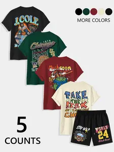 Men's Letter & Graphic Print Tee & Shorts Loungewear Set, Regular Fit Casual Comfy Round Neck Short Sleeve T-shirt & Shorts, Men's Sleepwear for Summer, Menswear