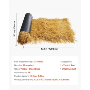 VEVOR Artificial Thatch Grass Roof, 1.3x 3.9 ft Tiki Bar Hut Thatch Roofing Roll, Waterproof Fire-Resistant, Palapa Tiki Roof Mat for Patio Pool Beach Tropical Hawaiian Party Dcor