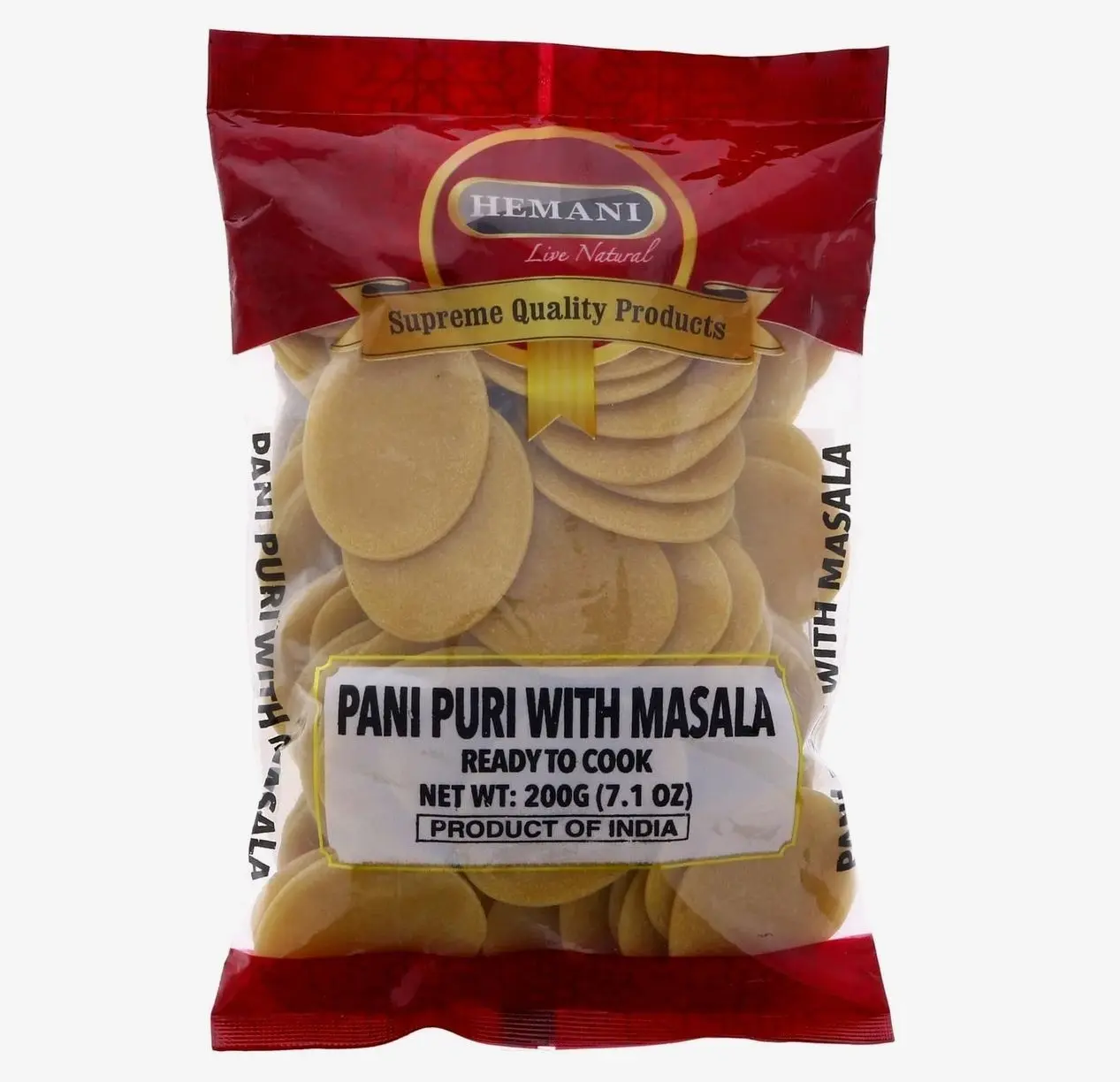 HEMANI Pani Puri - Coins - Comes with Masala - Ready to Cook - 200g (7.1 oz) - All Natural, Vegan & Non-GMO - Indian Origin