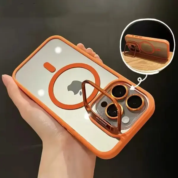 Luxury Magnetic Shockproof Phone Case for iPhone 15 14 13 12 11 16 17 Pro Max Plus 16E Funda Stand Glass Lens Protection Cover with Secure Fit & Shockproof Protection